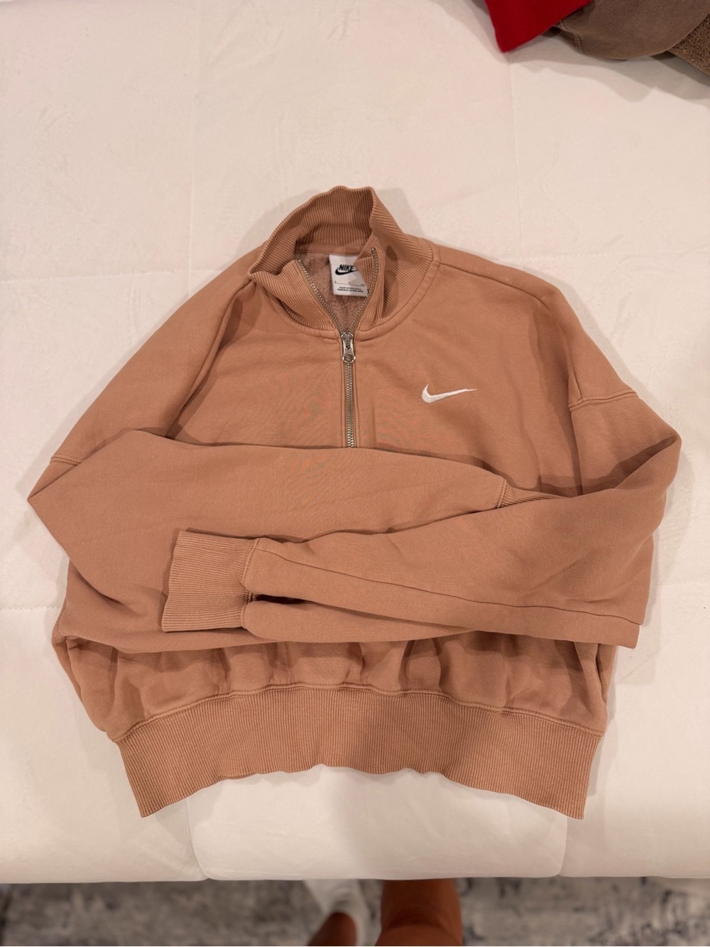 Nike Cropped Half-Zip Sweatshirt in Warm Clay